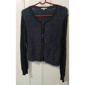 Hache womens medium blue gray glam cardigan Italy sweater polyamide color block